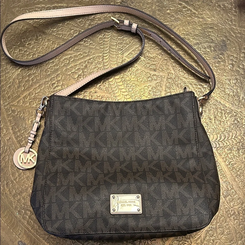 Michael Kors Brown Signature MK Monogram Crossbody Shoulder Bag Purse - Picture 16 of 16